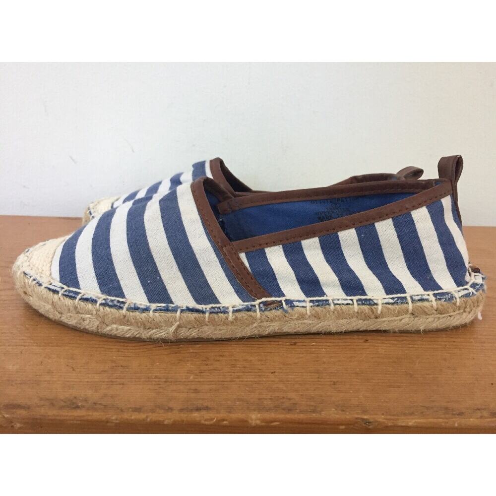 Olivia Fallon Nautical Blue White Striped Canvas Espadrille Boat Shoe 37.5 7